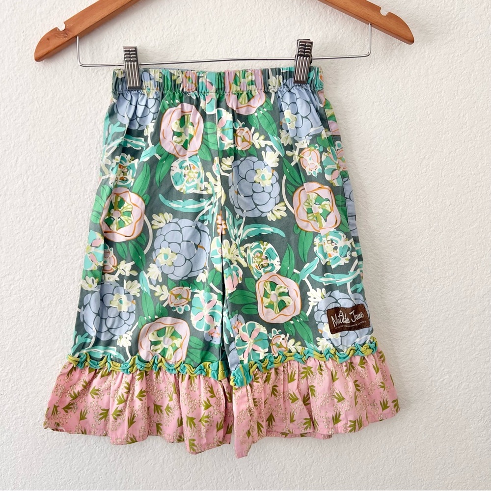 Matilda Jane House of Clouds Robin Ruffles Green Floral Pants Sz 4